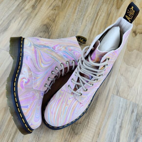 🩵NIB Dr. Martens Pink & Orange Pascal Marbled Suede Boots Size 8 - Picture 4 of 15